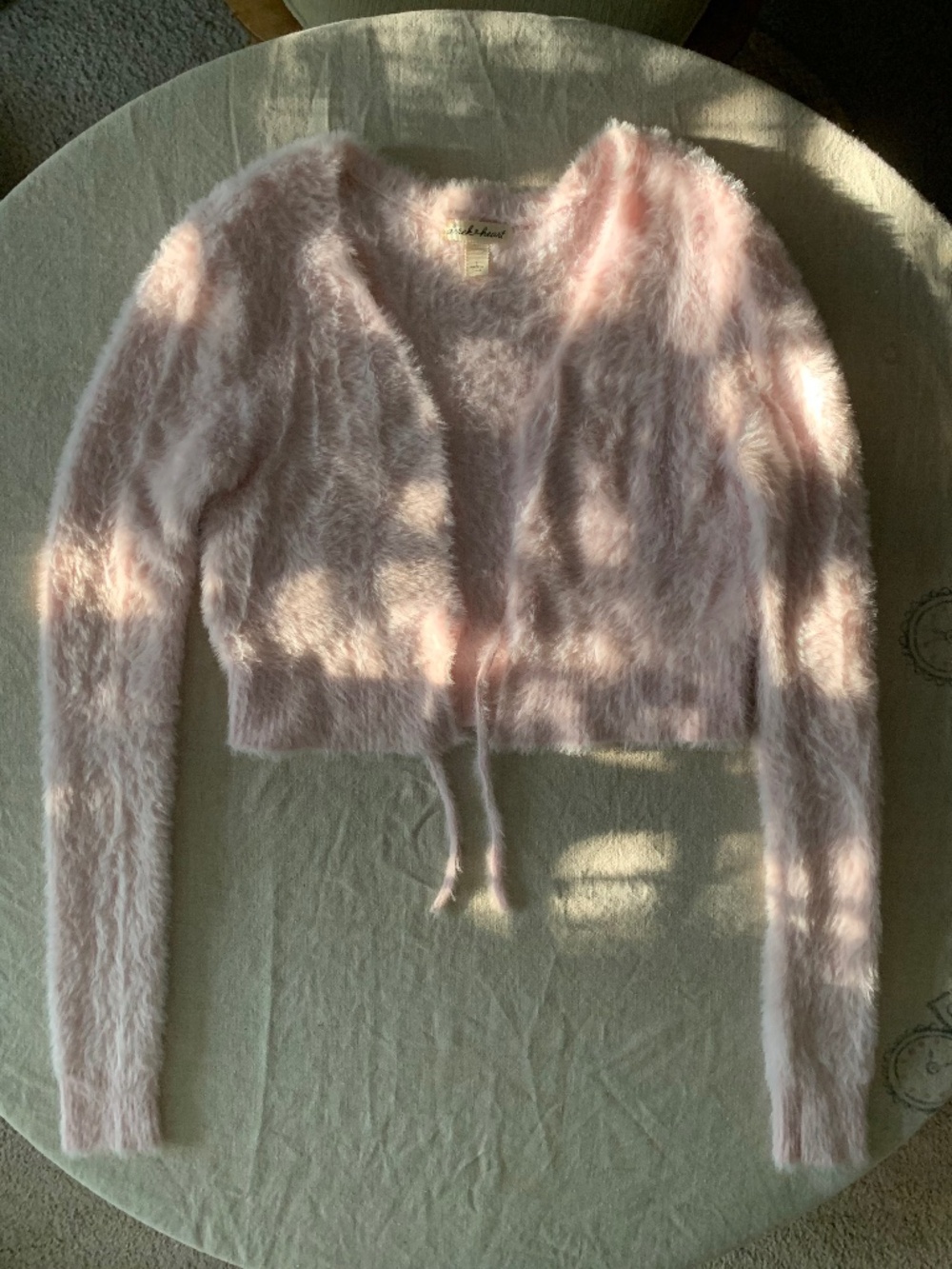 Rebel’s Heart Pink Fuzzy Eyelash Knit Cropped Tie Cardigan S